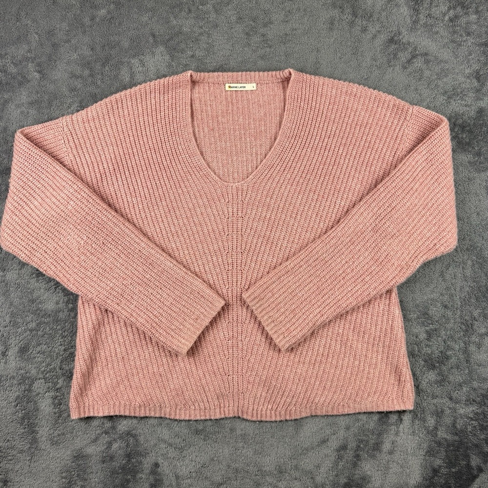 Marine Layer Sweater Womens Large Pink V-Neck Shaker Rib Cashmere Blend